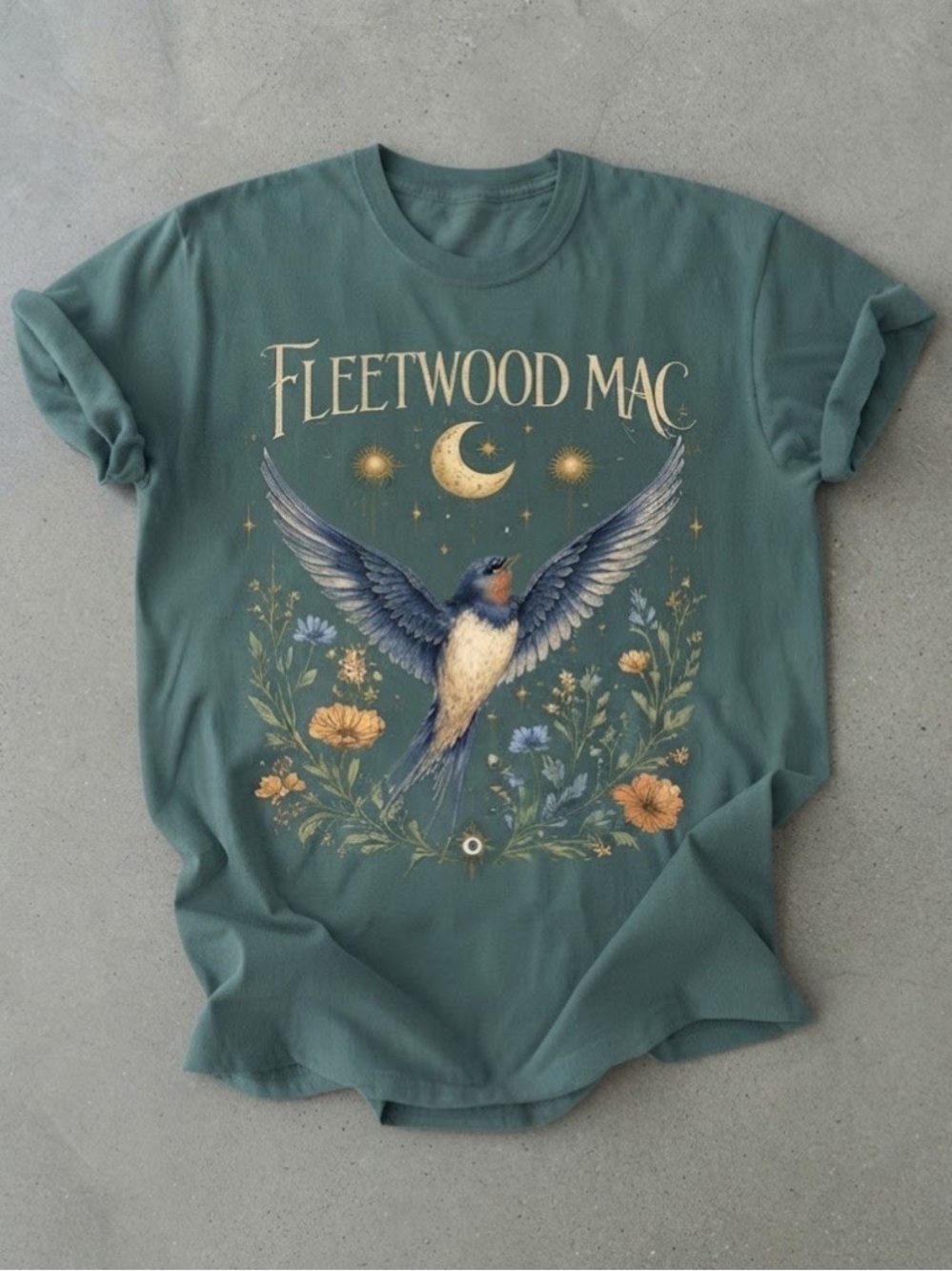 Fleetwood Mac Bird Floral Teal Comfort Colors T-Shirt Band Merch
